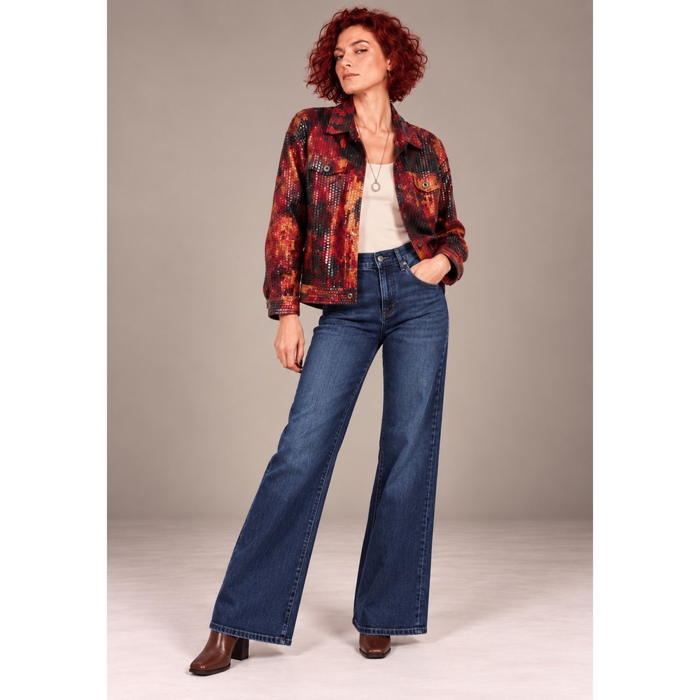 Notations 1X Burgundy Rust Patchwork Jacket Textured Abstract